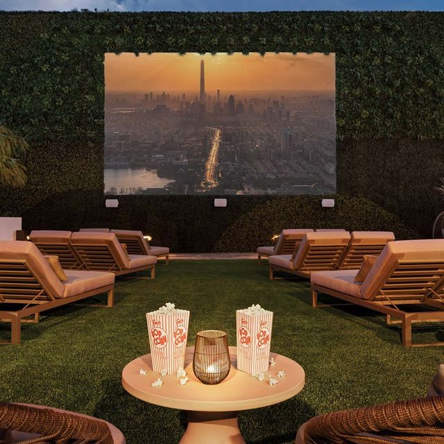 Movie night with popcorn and lounge chairs